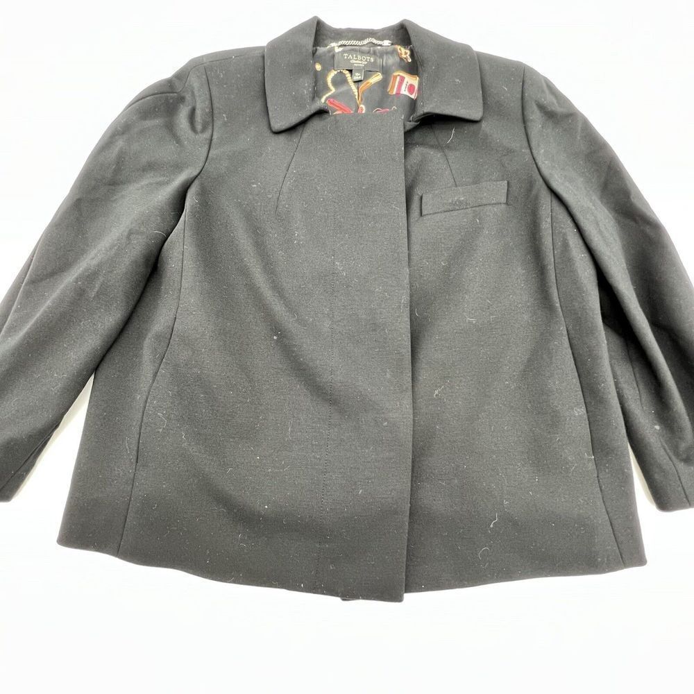 TALBOTS Black Career Blazer Jacket 3/4 Sleeve Size 10 Petite Hidden Button